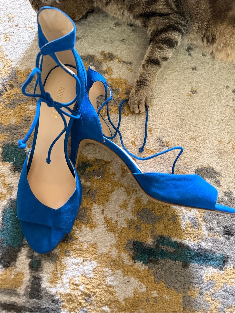 Nina Bright Blue Suede Lace-Up Stiletto Heels